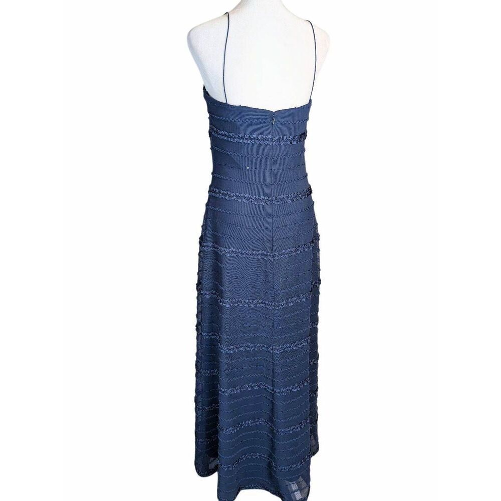 Y2K JS Collections Navy blue sequin & ruffle mesh spaghetti strap maxi dress 10 - Picture 3 of 9
